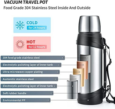 Okadi 85oz Veliki kafe termose za putovanja - izolirana vakuumska boca sa plastičnom čašicom - Termosi od nehrđajućeg čelika za planinarenje ribolovo