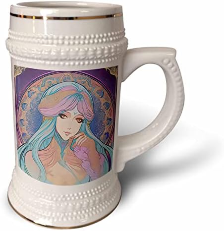 3Droza Žena Art Nouveau. Prekrasna dama sa plavom kosom. Pozitivno. - 22oz Stein šolja