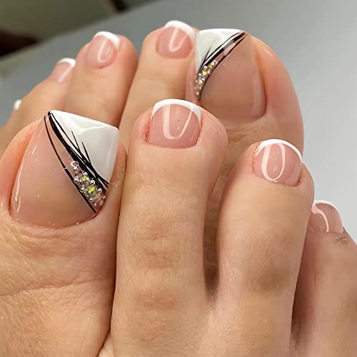 Baoximong francuski Savjeti pritisnite na nokte na nogama bijeli kvadrat kratki lažni nokti na nogama vještački dijamant puni poklopac
