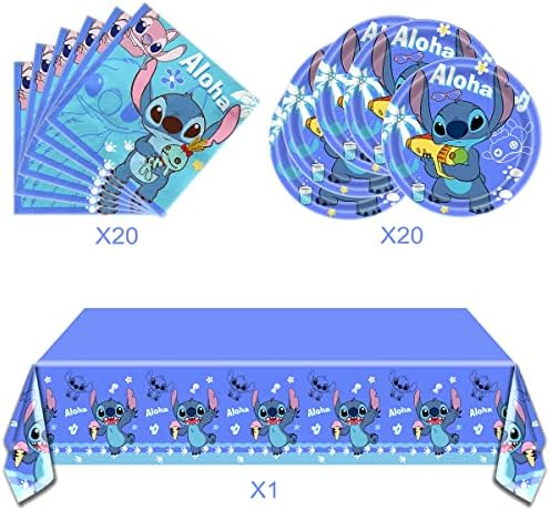 Aloha Party Tabela za Lilo & šav, 16plata 20napkins i stolnjaci 70 * 42inch, Havaji za Lilo & Stitch Party ukrasite zalihe