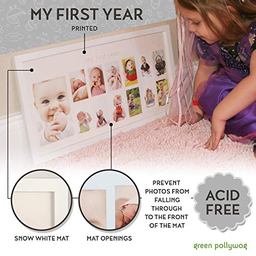 Green Pollywog / Baby's First Year Frame | Collage Frame za bebu u bijeloj boji | 12 mjesec Picture Frame | Milestone Photo Frame
