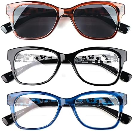 Ysorrisox Bifokalne naočare za čitanje za žene 3 pakovanje uključuje 1 Bifokalne naočare za sunce,naočare za čitanje uzoraka za štampanje