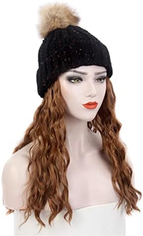 GANFANREN modni ženski šešir za kosu jedan crni pleteni šešir perika duga kovrčava smeđa perika i šešir jedan