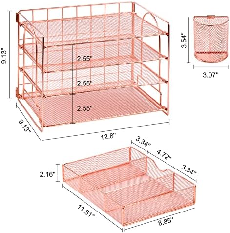 Marbrasse Rose Gold Organizatori za stolom ružičastog rotirajućeg olovke, 4-ladice za radne površine Organizator datoteka s držačem