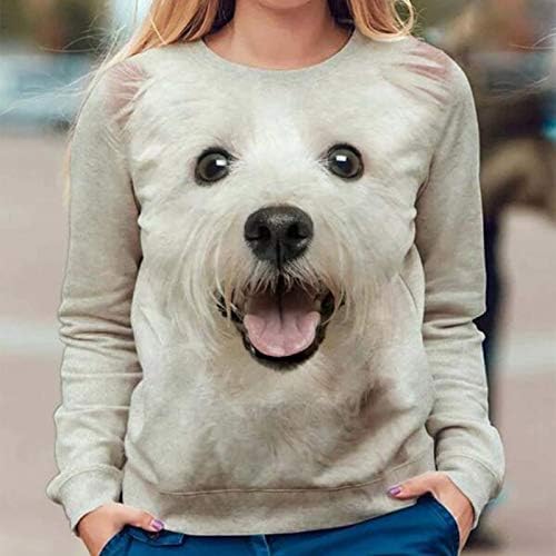 Ženska slatka koluta za životinje, pulover s dugim rukavima CREW CREW CATF COMFY casual vrhovi slatka grafička bluza