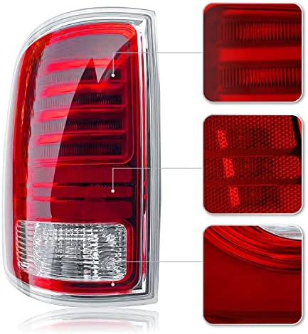 Lijeva strana vozača LED zadnja svjetla Skupštine, kompatibilan sa 2013 - 2018 Dodge Ram 1500, 2014-18 2500 & 3500, 2019-22 1500 LED sa sijalicama Clear & Red Lens Chrome Finish 68093079AC CH2800203
