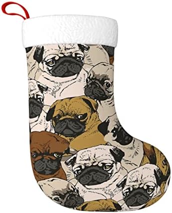Yuyuy Puggy Psi uzorak božićne čarape za odmor Kamin Smonaste čarapa 18 inča čarape