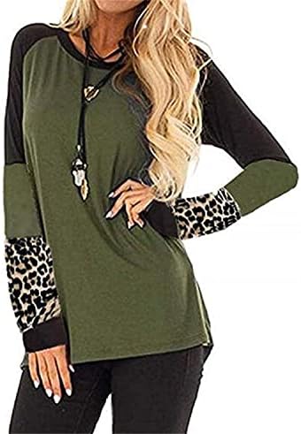 Ženska boja Blok Leopard Dugi rukav Ležerne prilike Ležerne prilike Labava CrewNeck Pulover Duks vafle pletene prevelike majice Bluze