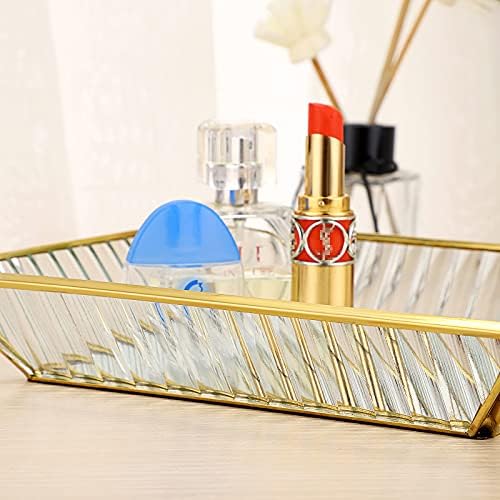 Hipiwe Gold Metal Mirror Lay stakleni parfem Tray komoda ukrasna ladica Nakit TRINKET VANITEL HAMUP Organizator Trapezoidna ladica