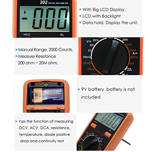 Quul LCD digitalni multimetar 2000 broji tester strujnog napona napona sa stražnjim lampicom Veliki ekran Ručni LCD multimetro