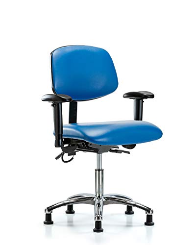 LabTech sjedeća LT41181 ESD Vinilna stolica za visinu stola hromirana baza, nagib, ruke, ESD klizi, Crna