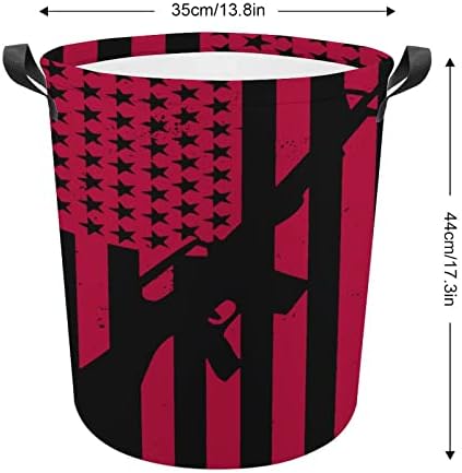 Vintage Američka korpa za veš sa zastavom sa ručkama okrugla sklopiva korpa za odlaganje veša za spavaću sobu kupatilo