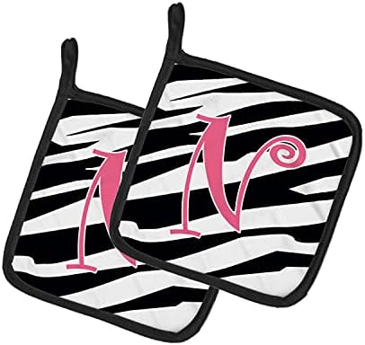 Caroline's CJ1037-Npthd Pismo n Početna zebra traka i ružičasti par nosača lonca, kuhinjski držači otporni na toplinu postavljaju