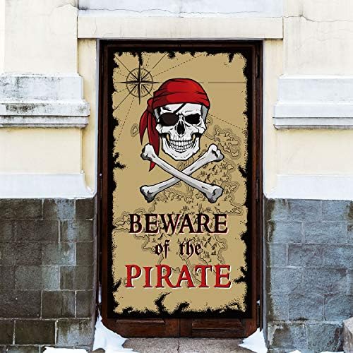 Čuvajte se Pirates Door Banner piratska zabava dekoracija Piratska pozadina Halloween Rođendanska zabava Photo Booth rekvizite gusarske