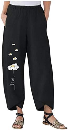 Crove Ležerne prilike ženske kapri vuče na hlačama Daisy Ispiši labav labav ugradnju elastičnih posteljina kapri hlače za žene pamuk