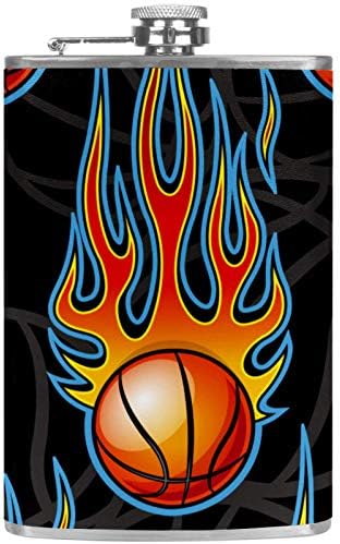 Hip tikvica za tečnost od nerđajućeg čelika nepropusna sa levkom 7.7 Oz kožna navlaka odlična ideja za poklon tikvica - Sportska košarkaška snaga vatra narandžasta
