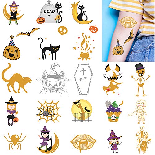 Ooopsi Halloween tetovaže za djecu - 72 Glitter Styles | Ukrasi za halloween tetovaže, kosturi duhovi, bundeve, Spiderwebs za dječju