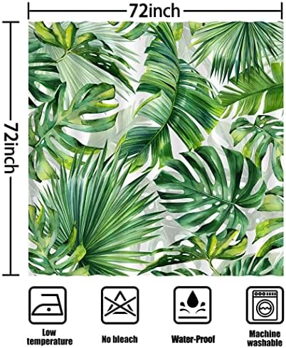 Zavjese za tropsko tuš, zeleni palmi listovi za zavjese za tuširanje, banana monstera džungla botanički havajska vodootporna tuš zavjesa