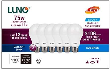 LUNO A19 LED sijalica bez zatamnjivanja, 11W, 1100 lumena, 5000K, Srednja baza, ul sertifikat