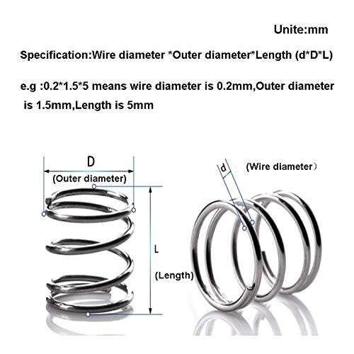 Ahegas Springs Y Tip Spring 304 Nehrđajući čelik Tlak opružnog žica dia 1mm Vanjski dia 8mm Dužina 60-305mm 5pcs