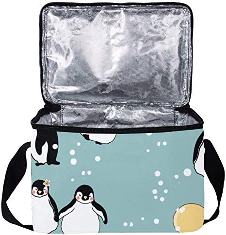 Nepropusna kutija za ručak, izolovana Bento kutija za muškarce i žene za odrasle, kanta za ručak za višekratnu upotrebu sa naramenicom pingvini se igraju sa balonima