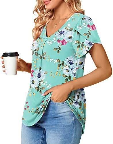 Ženska lounge bluza s kratkim rukavima V vrat pamuk cvjetna grafika kawaii labavi fit opuštena fit bluza majica za djevojčice