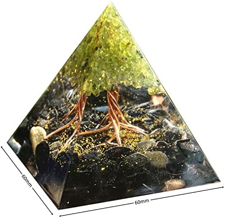 Ručno radno radno drvo orgonita piramida peridot sa obsidijskim kristalnim kamenim pozitivnim reiki energetskim generatorom zacjeljujućim