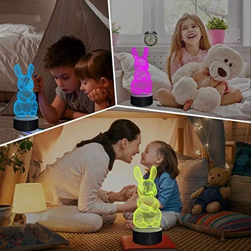 Lampeez 3d zečja lampa Bunny noćno svjetlo 3D Iluzijska lampa za djecu, 16 boja koje se mijenjaju daljinskim upravljačem, dekor dječje spavaće sobe kao Božić praznični rođendan Uskršnji pokloni za dječake djevojčice