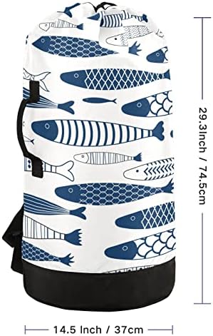 Oyihfvs bešavne geometrijske tamnoplave bijele ribe plemenski etnički stil ruksak Torba za veš, ruksak za veš sa naramenicama, vodootporna