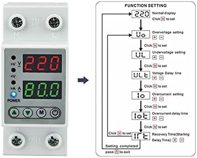 ESAAH 1kom 40A 63A Digitalni podesiv preko & pod napon zaštitnik Dual Display 230V Din relej talas