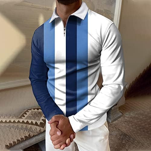 XXBR MENS Polo majice sa zatvaračem za golf vrhove dugih rukava mrežica Ležerne košulje Boja blok patchwork Slim Fit mišićna majica