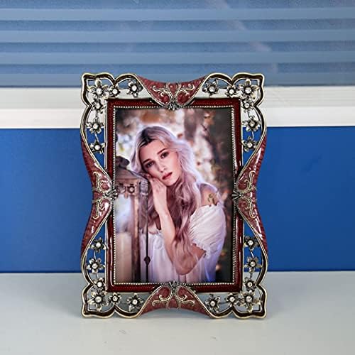 LXZ Vintage Retro Mesingani metalni okvir za slike ukrašen kristalima-prednji poklopac od prozirnog stakla - stolni ekran vertikalno ili horizontalno, Veličina 4 x 6 inča