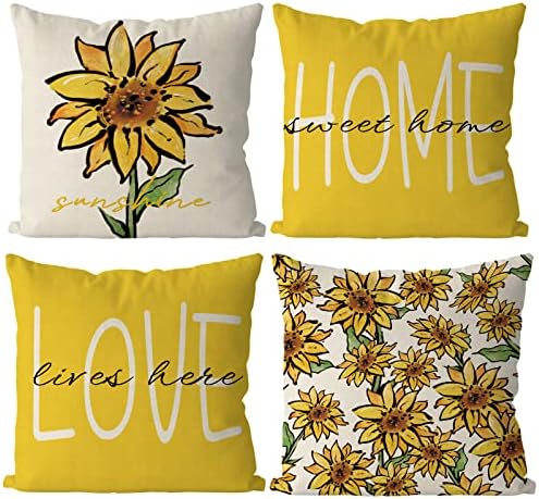 Gagec ljetni jastuk natpise 20x20 inčni set od 4 suncokretovog cvjetnog slatkog jastuka za bacanje poklopca Hello Ljetnog seoske kauša