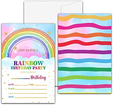 Cloud i Rainbow Rođendanska pozivnica, šarene pozive za popunjavanje za tinejdžere za dječake i djevojke, 20 pozivnica sa kovertama,