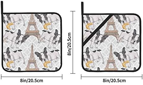 Francuski buldog sa kroazinom u Eiffelovim toranjskim nosačima s džepovima otporan na toplinu kuhinja vruće jastučine 2 kom, vruća jastučić 8 × 8 inča za kuhanje i pečenje