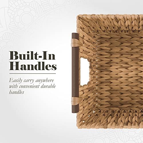 Vodena hijacintna vučna košarica s ručkama | Kvadratne tkane pletene košare sa ugrađenim ručkama za nošenje | Skladištenje ili ostava