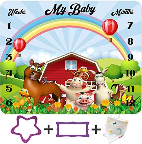 Kikidor crtana životinjska farma dječja mjesečna prekretnica pokrivač s besplatnim redom red štala nova beba Pozadina mama poklon za bebe tuširanje dekor baner personalizirano grafikon za zastavu za zastavu 48x40inch btdwki050