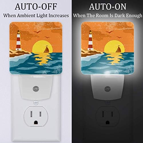 Sea Lighthouse Retro Print Plug-in LED noćna lampa za djecu noćno svjetlo sa sumrakom do zore Auto Motion Senor pogodno za spavaću sobu, kupatilo, stepenice, kuhinju,hodnik