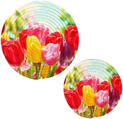 Tulipani Cvijeće Triveti za vruće posuđe Držači nosača za 2 komada vruće jastučiće za kuhinjske pamučne lutke za vruće posude i tave za placemat za kuhinjsku kontratopsku setru