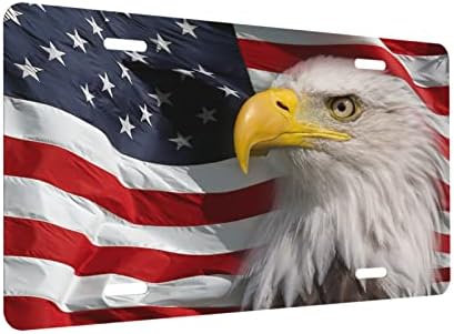 Licenjska ploča Sjevernoamerički ćelav Eagle zastava Prednja licencna ploča 6x12 inča Freedom Patriot Majestic Bijela priroda Zimska