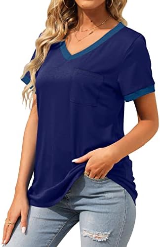 Camigeewa Ladies Lounge majice Kratki rukav Bluze za majice V scoop vrat Osnovni patchwork padajuće majice 2023 odjeća H4