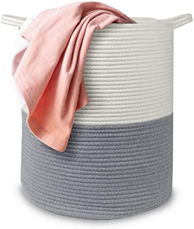 Brookstone, veliki pamučni konop za skladištenje, meko tkani kantu s ručkama, dječji vrtić / prekrivač; Savršeno veličine 18,5 x 16,