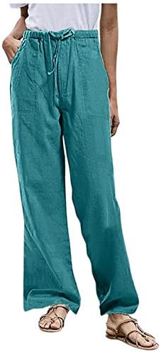 Grge Beuu pamučne posteljine čvrste hlače u boji plus veličina ženske ležerne ravne vučne pantalone dukserice sa džepom