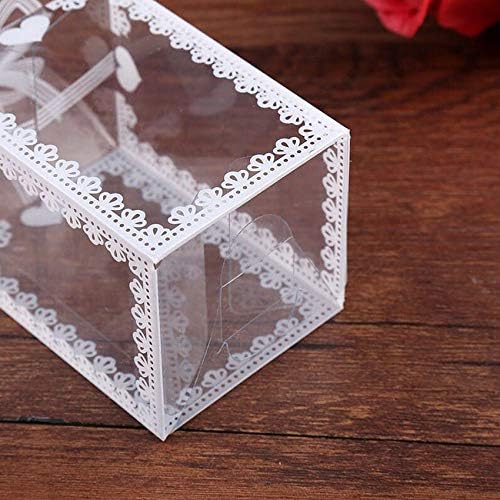 LLCUP 10pcs kutija za pakiranje prozirna kutija PVC čipka bijela osjetljiva poklon kutija vjenčani kolačić bombone kutije za torte ručno rađena novogodišnja kutija, 5x4,5x7,5cm