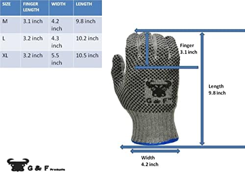 G & F PROIZVODI Unisex za odrasle PVC točke Radne rukavice, siva, velika 12 parova