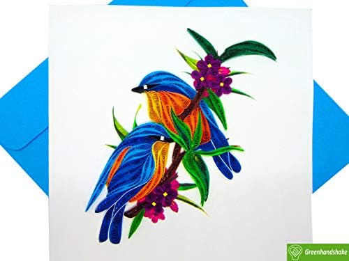 Bluebirds, Quilling kartica 3D - jedinstvena namjenska ručno rađena, čestitka za dizajn za rođendan, dan zaljubljenih, Dan majki, proljeće, Dan očeva, maturu, vjenčanje, godišnjicu, Hvala, ozdravi, za sve prilike / 6 x 6 |