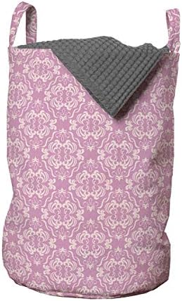 Ambesonne Pink Damast torba za veš, apstraktni zakrivljeni romantični ukrasi u monohromatskom devojačkom uzorku, korpa za korpe sa