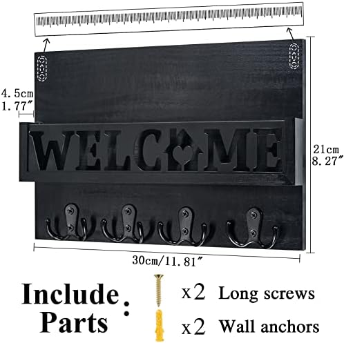 WYTAOHZL držač za ključeva za zidni nosač za zid zidni nosač sa 4 dvostruke tipke za zid Dobrodošli modernog e-pošte Wall Mail Organizator Drveni ključ 11.8 WX8.2 HX1.7 D