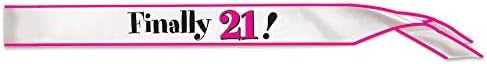 Beistle Konačno 21 Party Satin Sash, 33 x 4 ', crna / ružičasta / bijela