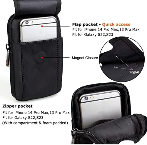 Canvas Dual Telefon za futrolu za pojasev za iPhone 14 Pro max 13 Pro Max 12 Pro Max Galaxy S23 S22, univerzalna torbica za pametnu ploču sa petljom za remenu i isječak za muškarce, džep za muškarce